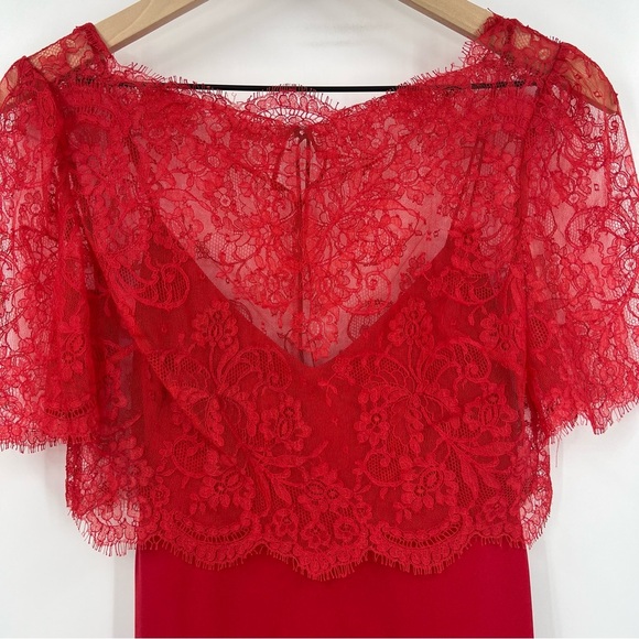 Vintage Marchesa Made In USA Red Lace Overlay Midi Dress Sz 2 Elegant Cocktail - Picture 2 of 11